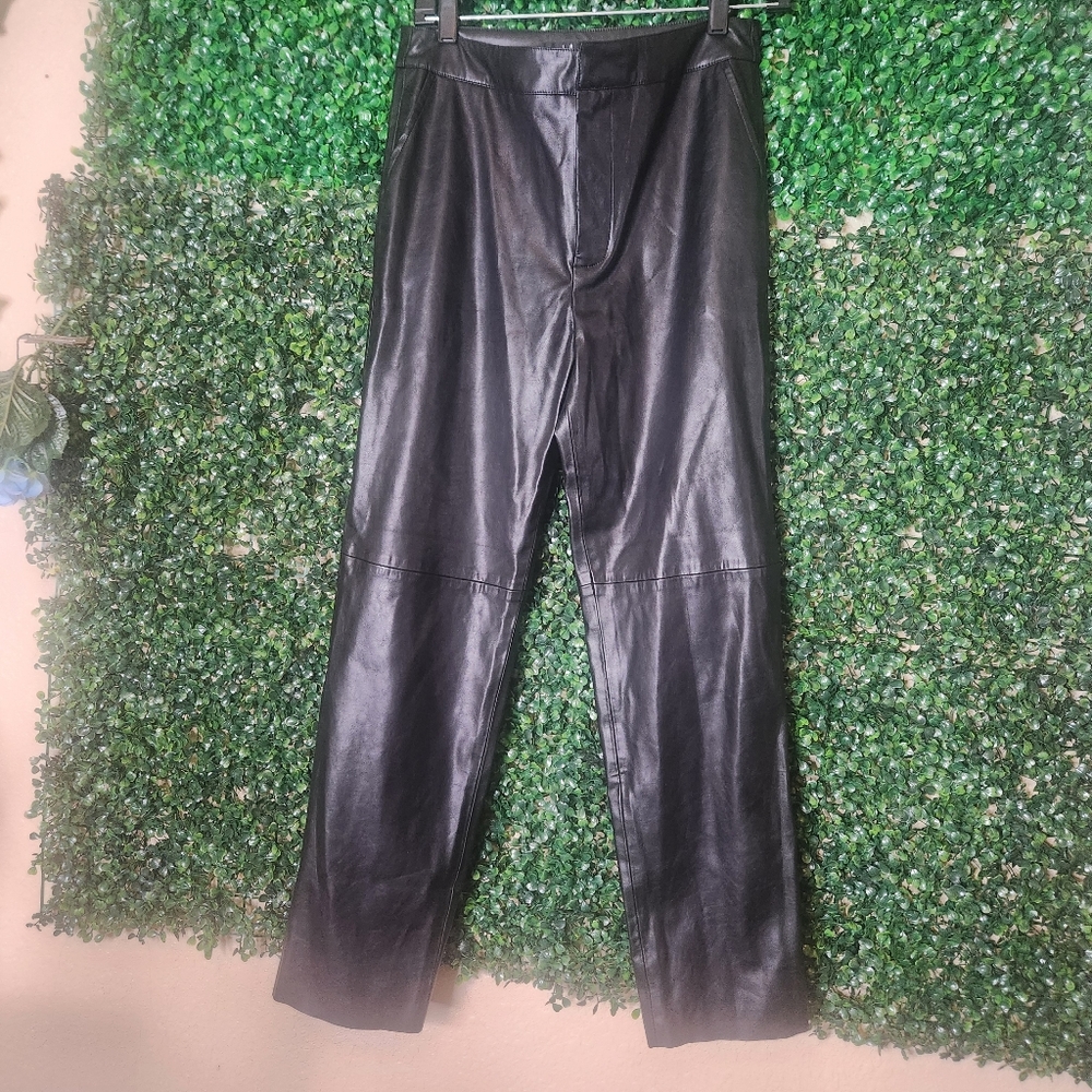Lulus Women Black Leather Glossy Troussers